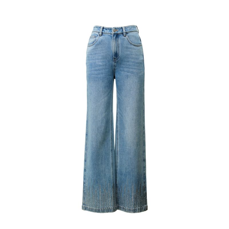 

Blacknini Meteor Pants Starry Sky Heavy Weight Lyocell High Temperature Hot Drilling Washed Wide Leg Straight Denim