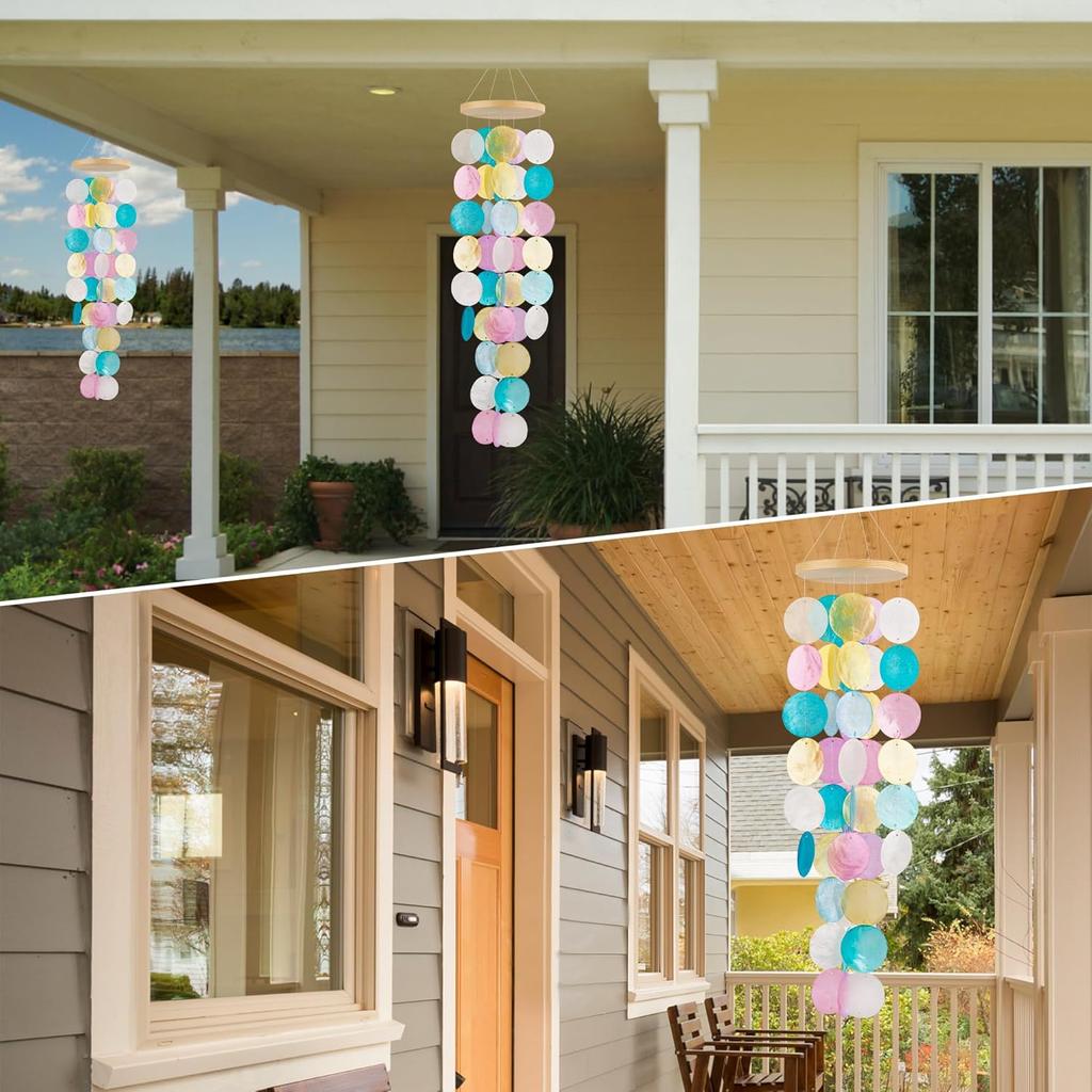 Wind Chimes for Outside - Handcrafted Capiz Shells Windchime Coastal Style Garden Wedding Decor