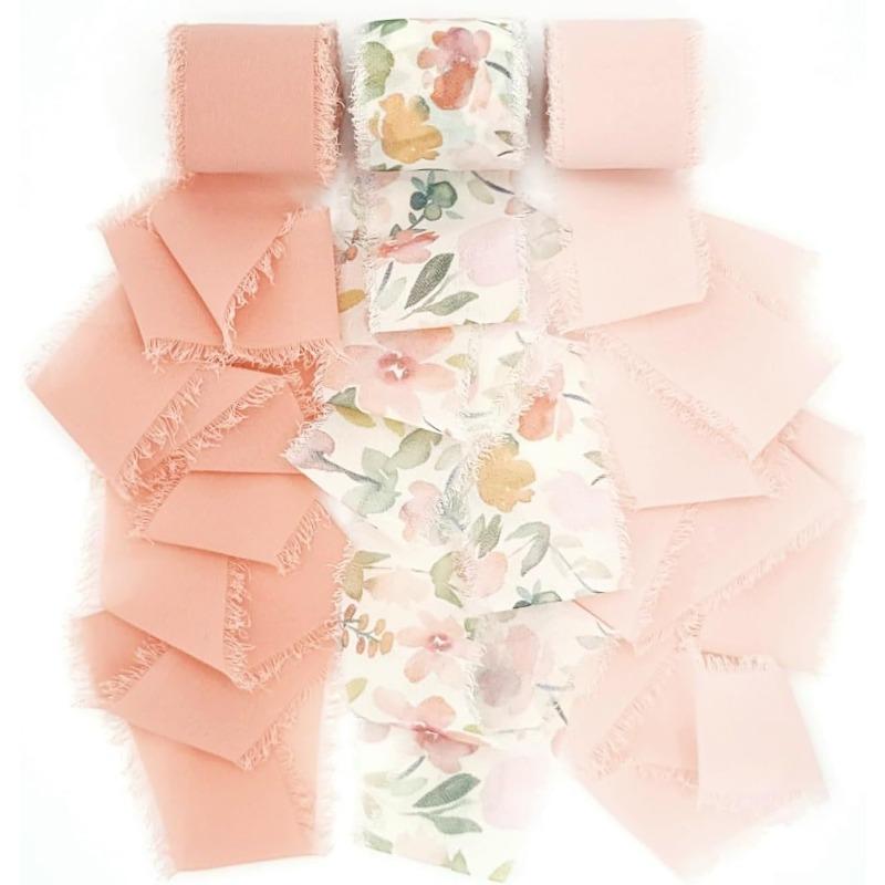 3 Roll/set 5m Frayed Edged Satin Handmade Chiffon Silk Ribbon for Wedding Invitation Bouquets Birthday Party DIY Decoration Gift