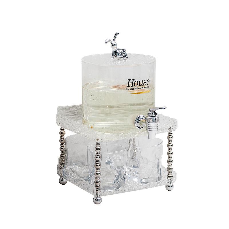 Transparent Glass Cold Water Kettle Creative Tea Set Bar Family Gathering Beverage Juice Bucket with Faucet Tea Ceremony Tea Set