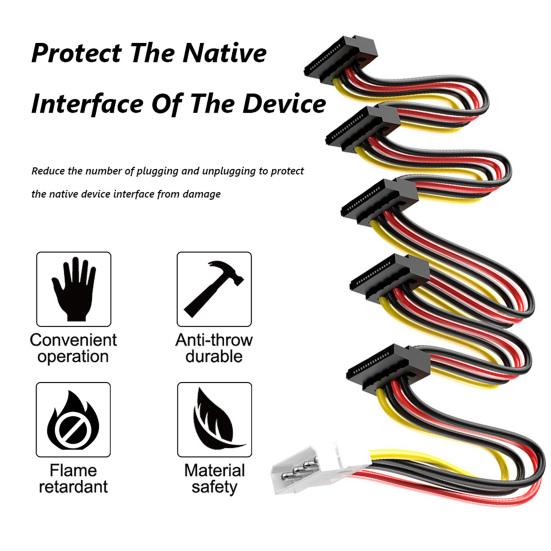 Kabely SATA Power Splitter 1 x 4pinový na 5 x 15pinový SATA napájecí adaptér/převodník pro pevný disk PC serveru