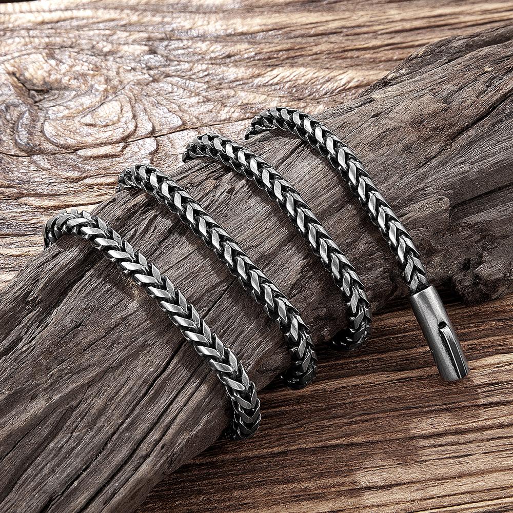Vintage Oxidized Cuban Link Chain Necklace for Men Stainless Steel Punk Rock Style Foxtail Chain Unique Male Jewelry Gift