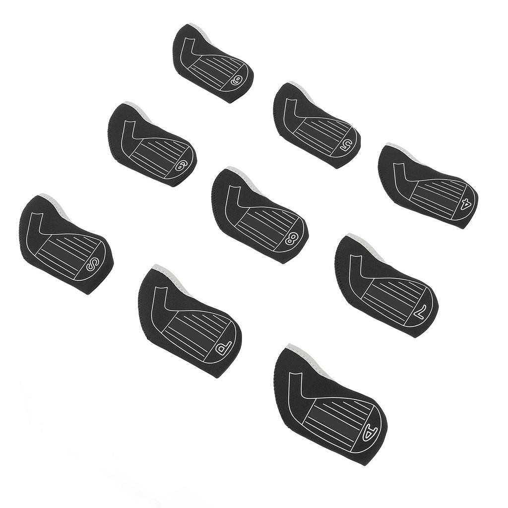 9PCS Club Head Covers Set Soft Fabric Shockproof Anti Slip Protective Headcovers for Iron Clubs Blac