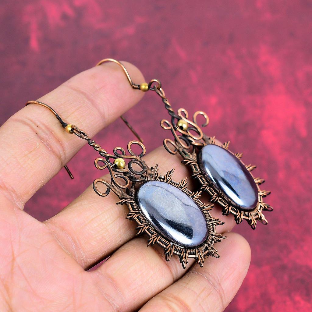 Shungite earring copper wire wrapped earring handmade gemstone earring beautiful copper jewelry drop earring wedding gifts designer earring