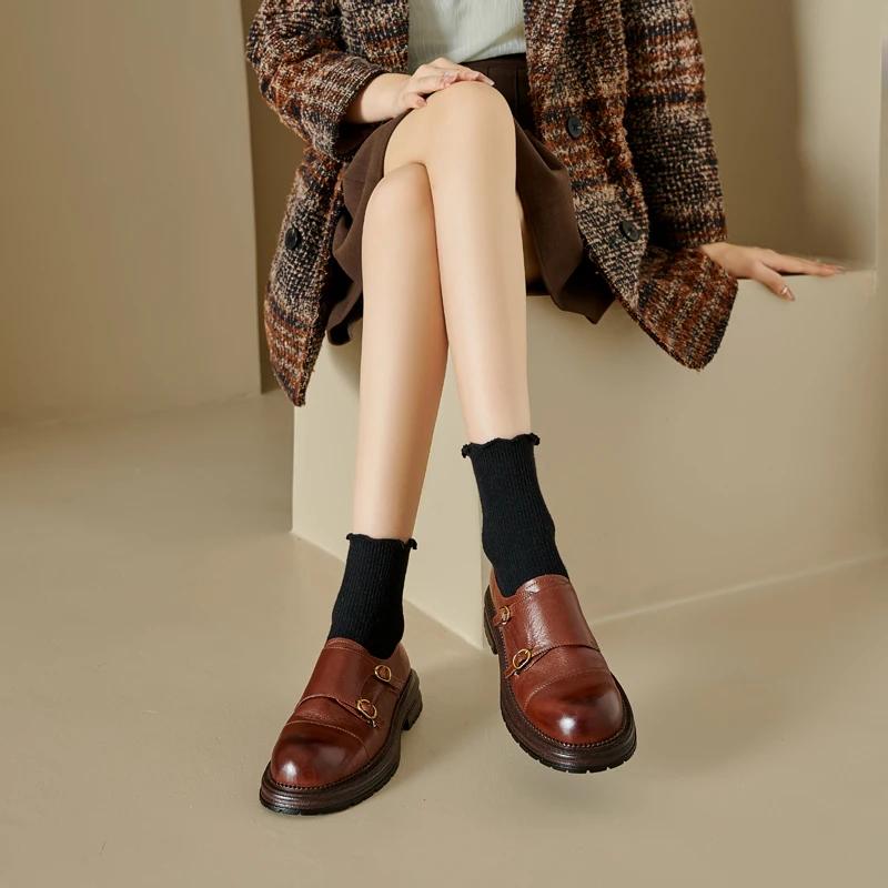 Fashion 2024 New Autumn Women Oxford Loafers Retro Chelsea Women Shoes Luxury Pumps Genuine Leather Bullock Shoes Platform Ladies Shoes