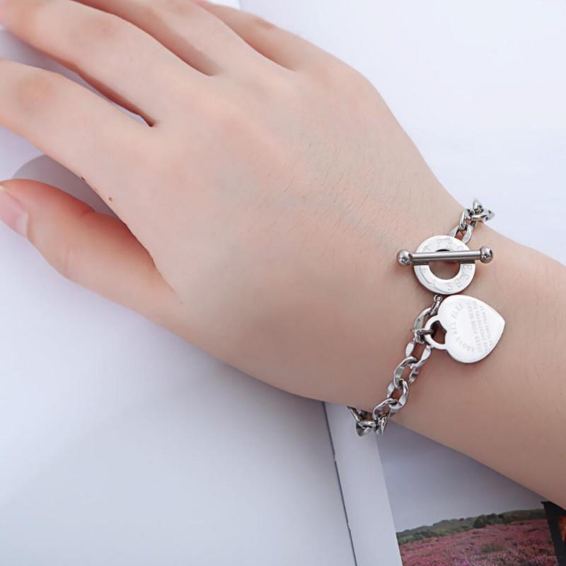 Stainless Steel Cross Bracelet With Roman Numerals Heart Charm OT Clasp Adjustable Chain Women Men Fashion Jewelry