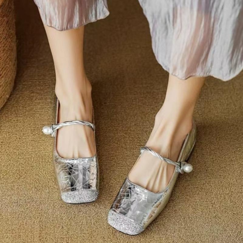 Square Heel Single Shoes Autumn New Square Toe Shallow Mouth One Strap Soft Sole Non-slip Kitten Heel Shoes