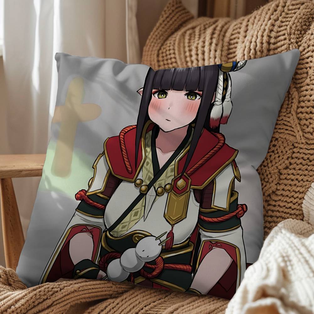 Hinoa game Minoto Hunter Rise Pillow Case Antidustmite Pillowcase Invisible zipper silky short plush Sofa cushion cover