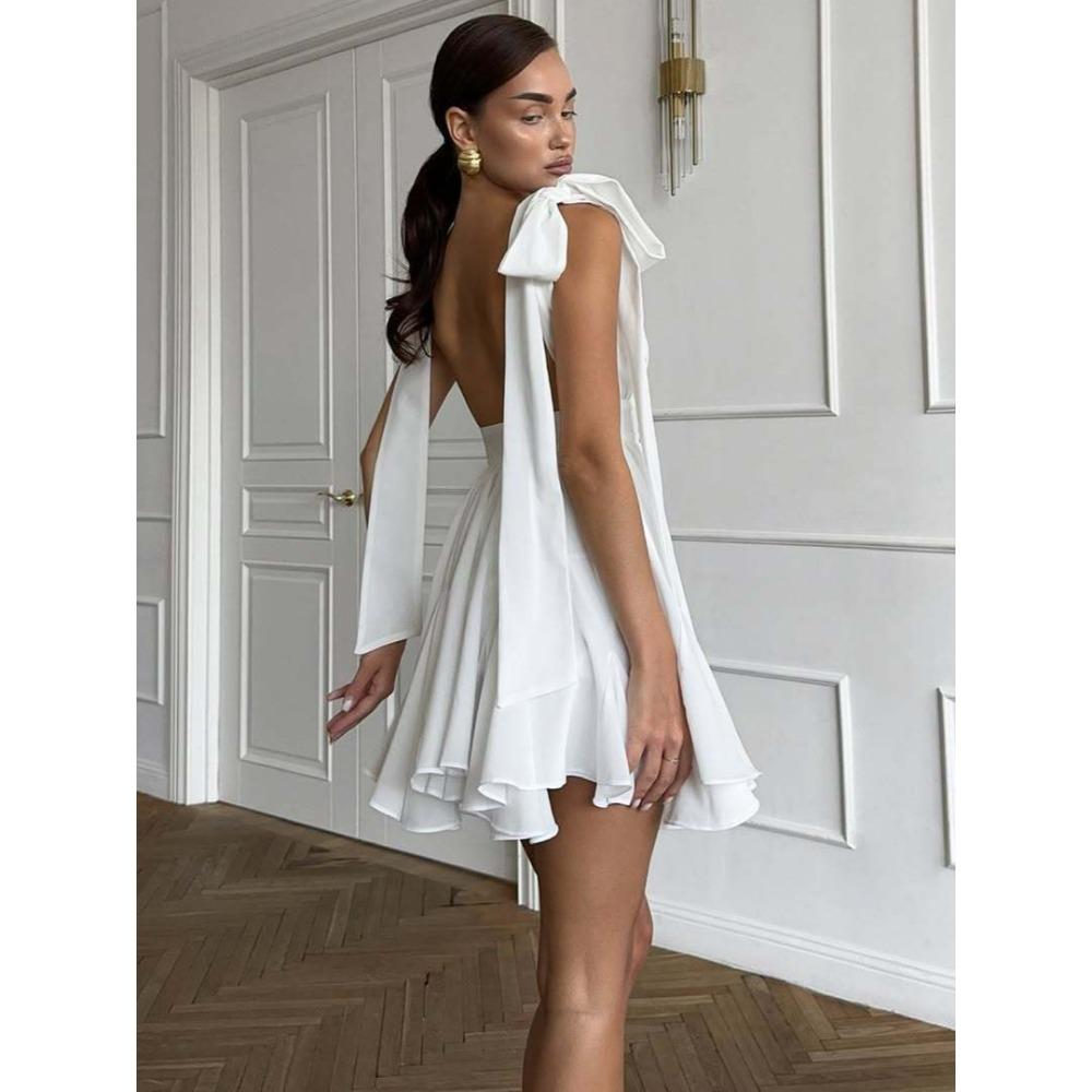 Early autumn European and American women s clothing fashionable and elegant lace-up and thin short dress dress S белый