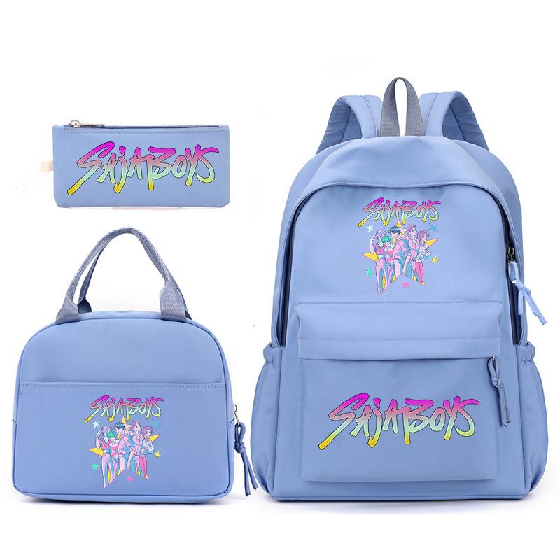 Kpop Anime Cartoon Printed Children'S School Bag Set Primary And Secondary School Student Pencil Bag College Meal Bag