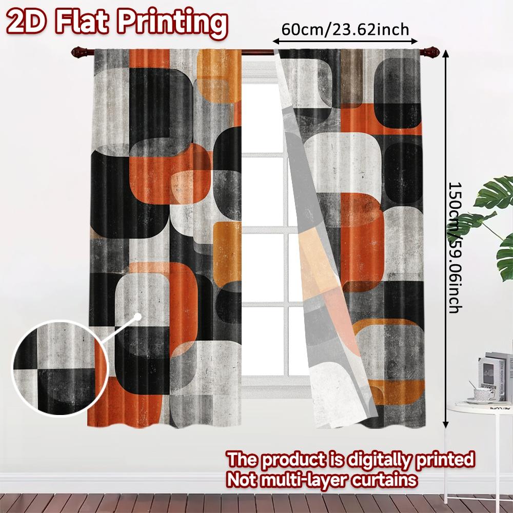 Flat Printing Curtains Without Rod Geometric Flow Festive Fashion Fabric Set Of 2 Made Polyester Machine Washable