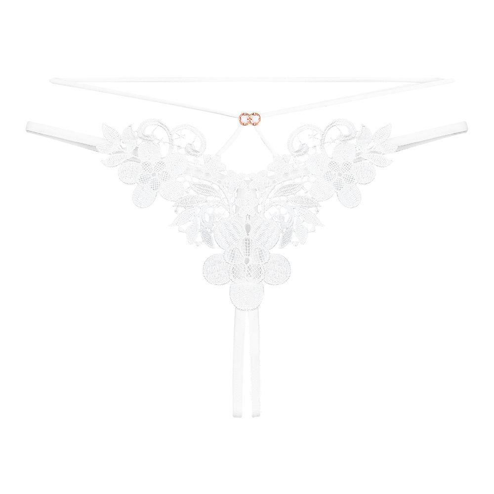French Aesthetic Embroidered Sexy Panties Female Interest Hollow Interwoven Diamond Jewelry Temptation Open Crotch Free Hot Thong