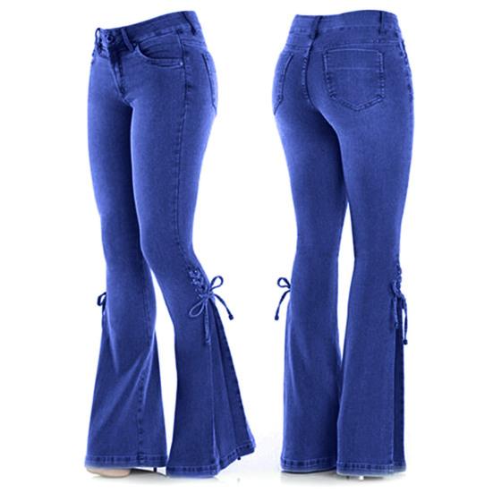 Women Jeans Mid Waist Bandage Wide Leg Butt-lifted Lady Jeans for Daily Wear