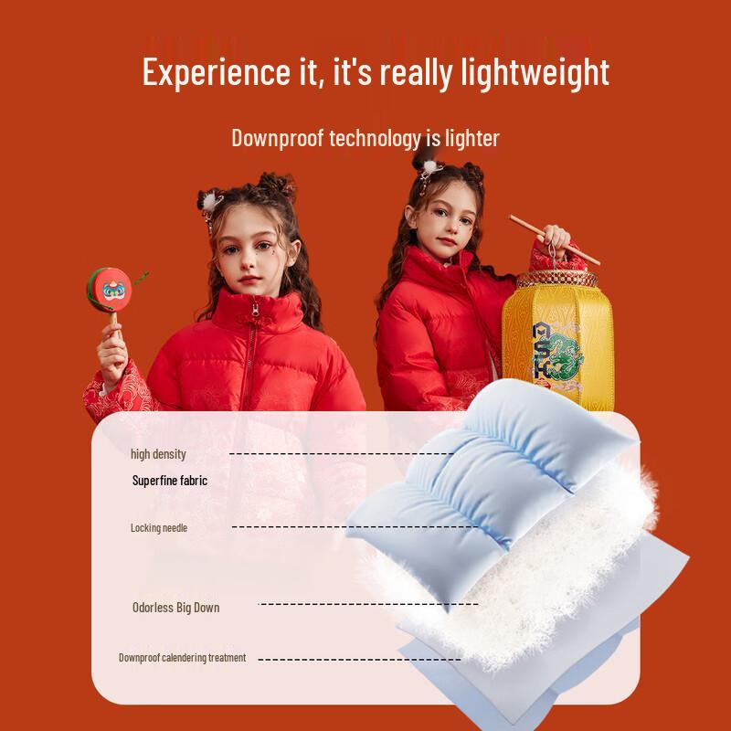 ASK JUNIOR Girls' Winter 90% Down Stand-Collar Jacket - Chinese New Year Style