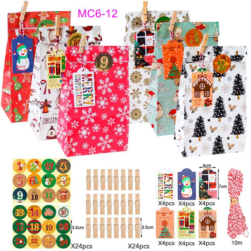 Christmas Advent Calendar Kraft Gift Bags Set - 24 Pieces