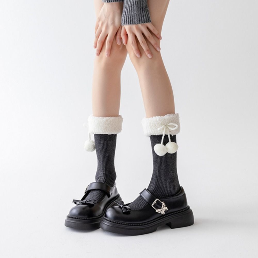 Sweet Snow Boot Socks Middle Tube Female Hosiery New Bow Middle Tube Socks  Winter Christmas Gifts