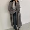 2024 Autumn/Winter Women's Korean Ribbed Knit Cardigan with Lantern Sleeves - Solid Color, Lazy Style Trend