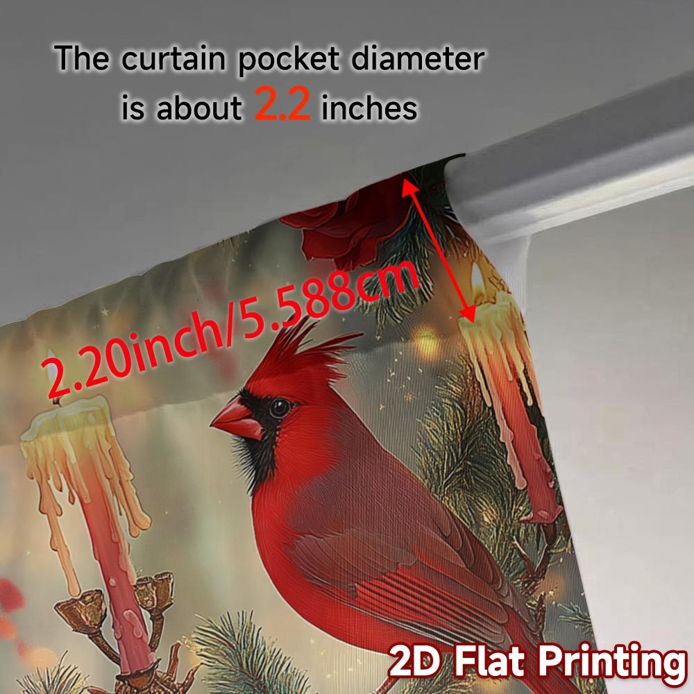 Set Of 2 Curtains Cardinal Bird Christmas Winter Red Chic Window Treatment Durable Polyester Outdoor Made