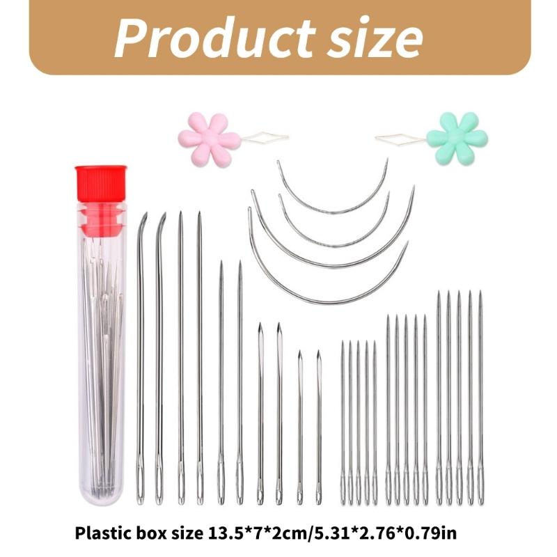 10 Set Knitting Needle with Bottle Big Eye Hand Sewing Needle Large Eye Curved Needle Stitching Needle for Sewing