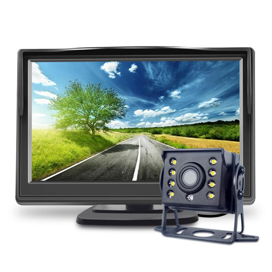QXNY Universal Car Rear View Backup Camera with 5 Inch Monitor for Truck CCD HD Screen LED Night Vision Waterproof 12V/24V