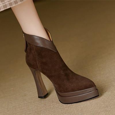Retro Women's Shoes - Pointed Toe, Thick Heel, Thick Sole, Short Boot, Single Boot