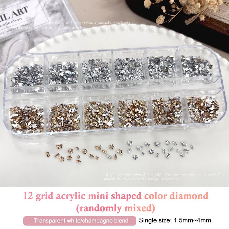 12 Grids Mix 3D Flatback Nail Mini Diamonds For Nail Art Glitter Charm Decor Diy Manicure Art Accessories