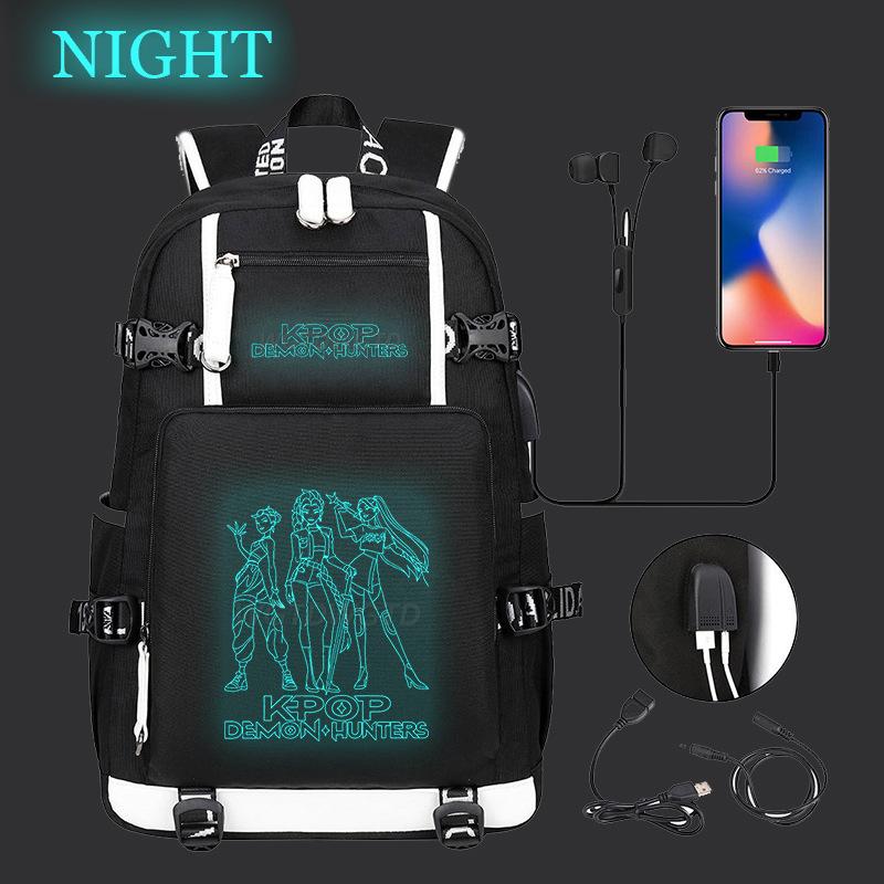 Kpop Demon Hunters Luminous School Bag Multifunctional with USB Backpack Fashion Student Casual Backpack