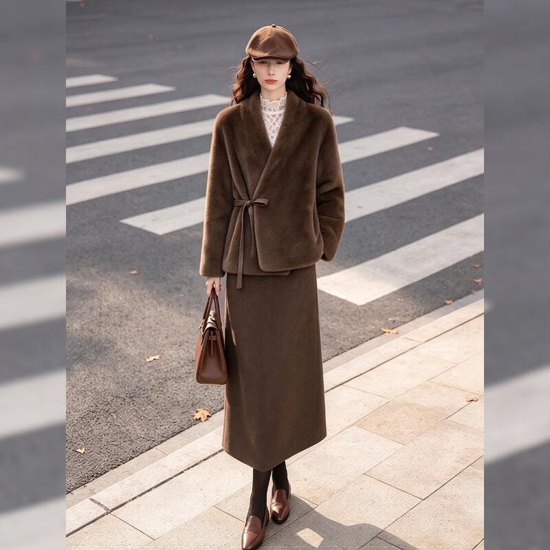 Bailuy V-Neck Faux Fur Tie-Waist Coat