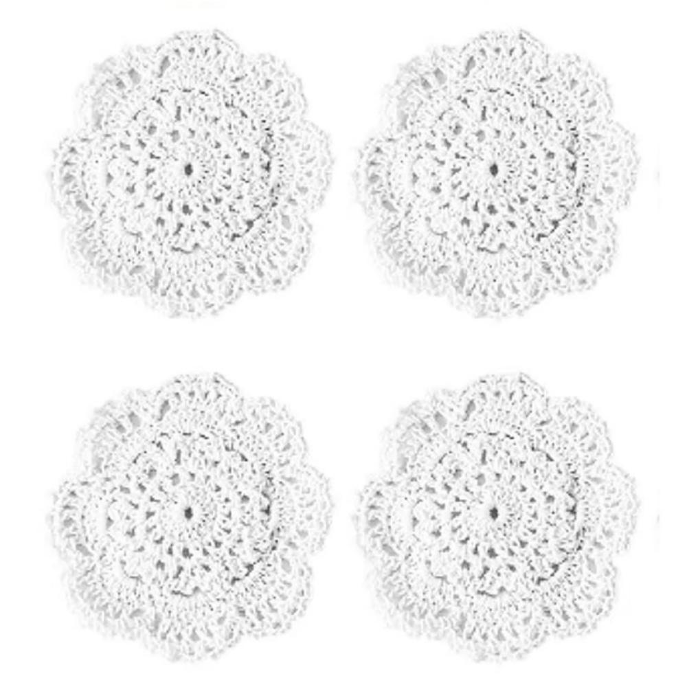 

2/4Pcs Knitted Texture Crochet Coasters Vintage Drink Coasters Round Woven Placemats Dining Room 4Pcs S 10cm White