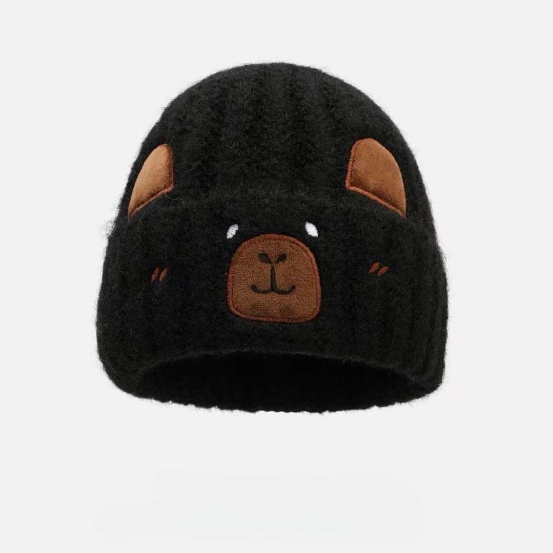 Simple Luxurious Bear Beanie Cute Plush Felt Hat High-quality Warm Hat Thickened Earmuffs Slimming Face Cute Cartoon Animals Hat