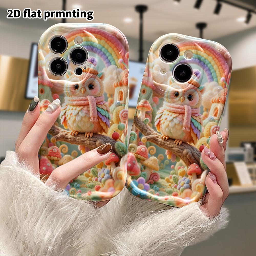 Cabina telefonica: Piatto 2D, adatto per custodia protettiva iPhone 18 17 16 15 14 13 12 Pro, foresta di funghi arcobaleno gufo, vacanze di Natale e Halloween perfette