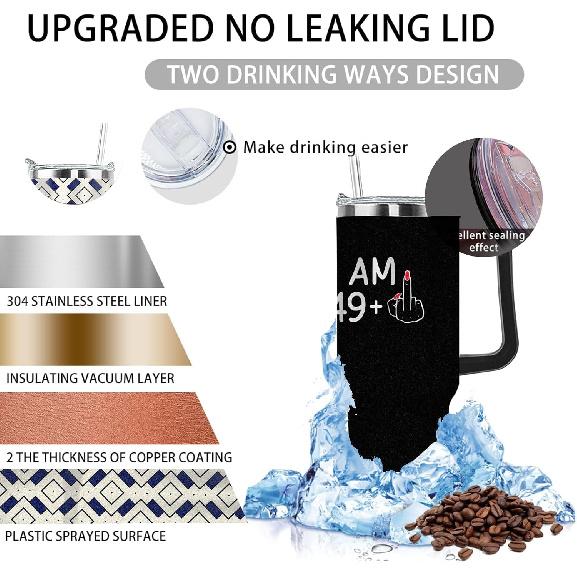 I Am 49 Plus Middle Finger Tumbler 40oz Tumbler with Handle Insulated for Hot and Cold Tumbler with Lids and Straws Christmas Gift for Women