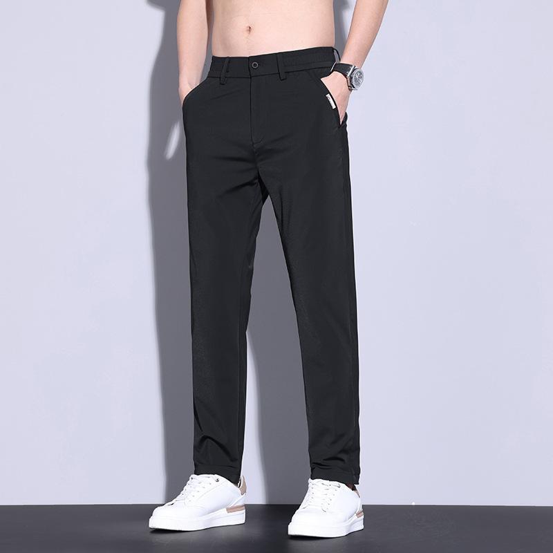 Summer Ice Silk Thin Men's Casual Pants High Elastic Breathable Slim Straight Ice Silk Pants Men