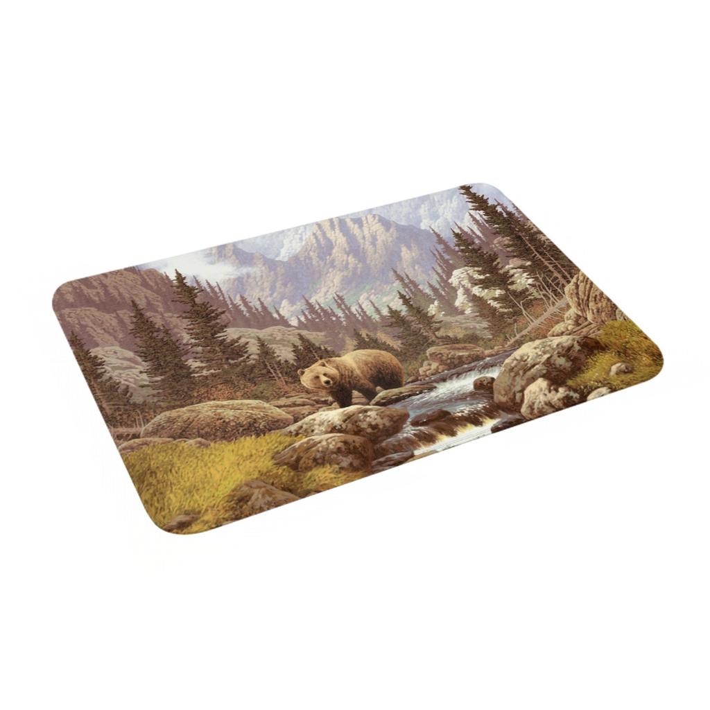Grizzly Bear Landscape Front Door Mat Anti-Slip Outdoor Quick Dry Forest Spirit Animal Doormat Bedroom Entrance Rug Carpet