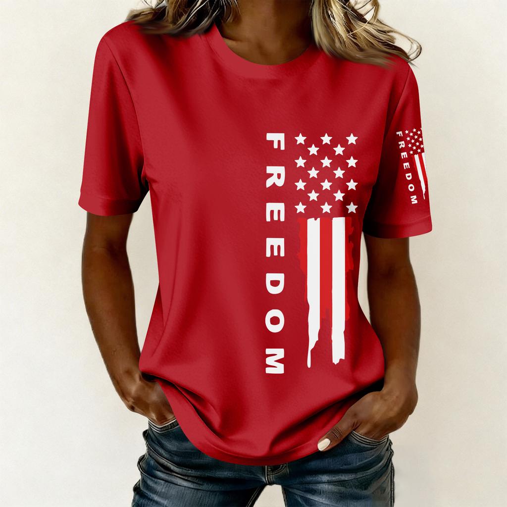 Women's Casual Printed T-Shirt Round Neck Pullover Short Sleeve Top