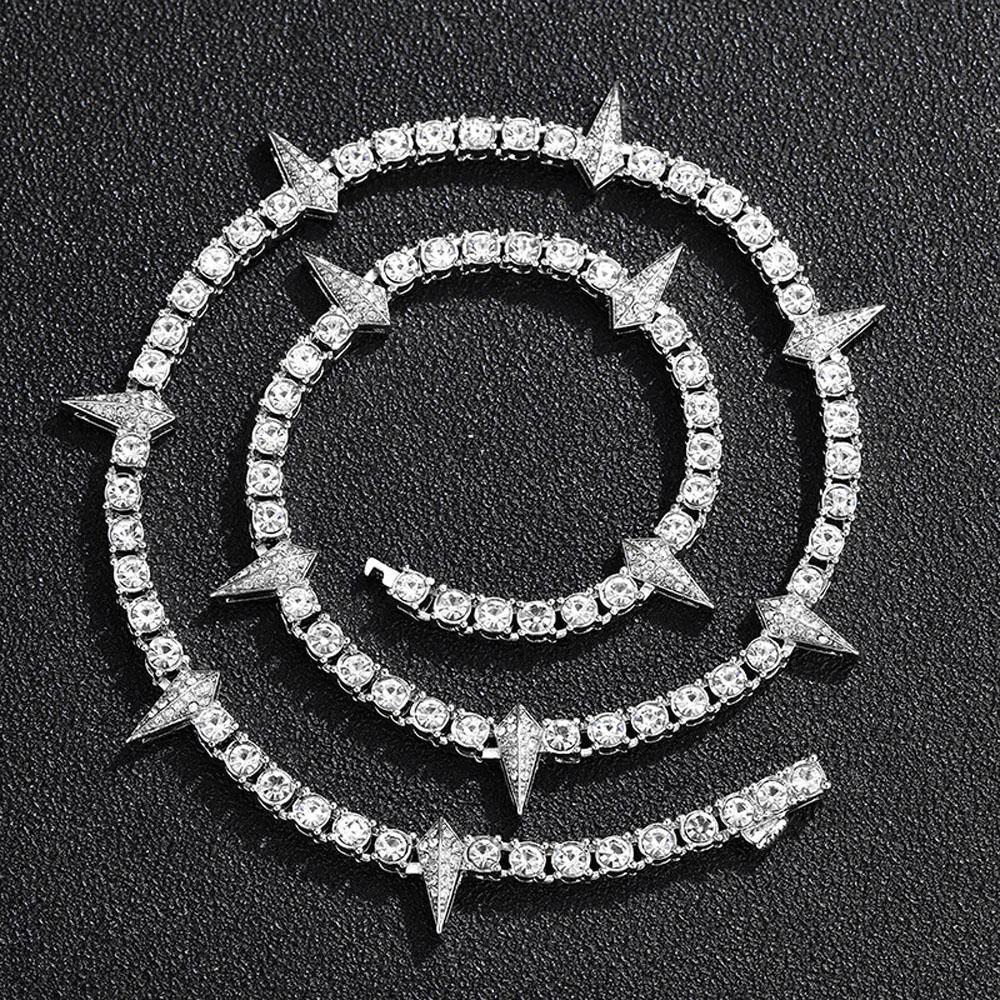 

Хип-хоп Iced Out Spike Черная Пантера Ожерелье 5 мм Теннисная Цепь Bling Цирконий Заклепка Зуб Волка Шарм Для Мужчин Женщин Ювелирные Изделия
