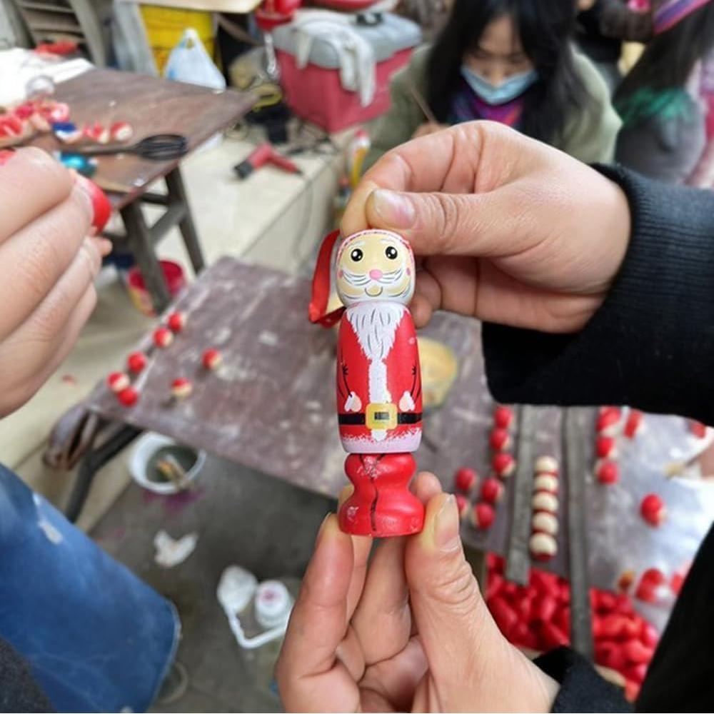 Funny Santa Claus Pendant Stretchable Wooden Standing Holiday Xmas Ornament