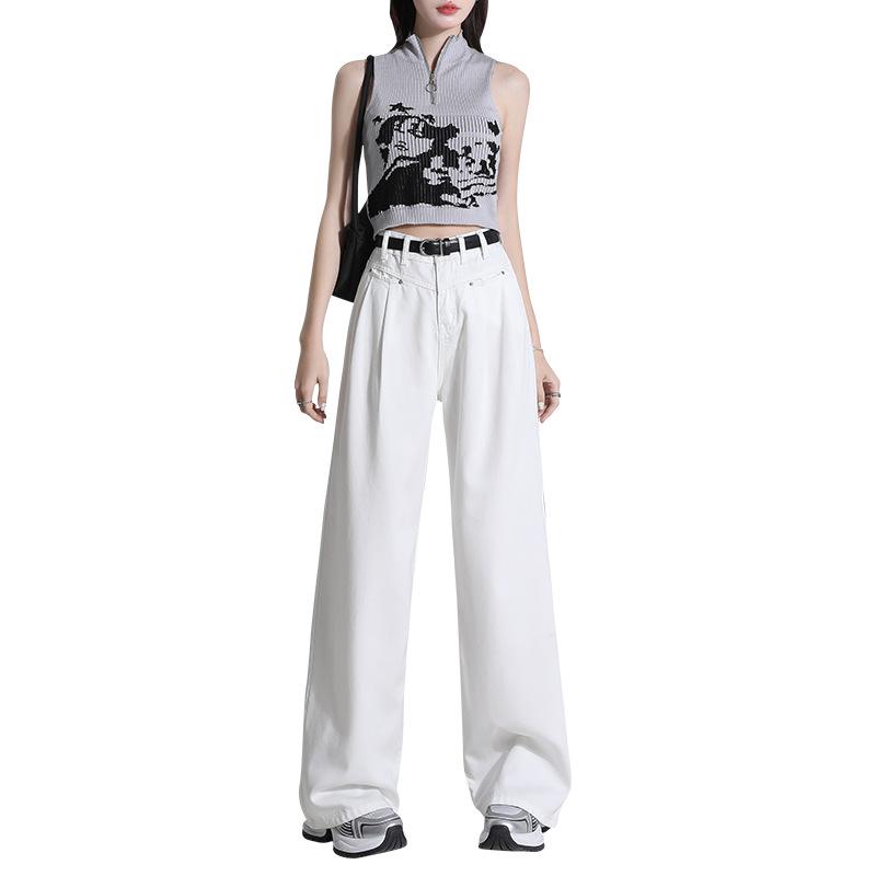 Women's White Tencel High-Waist Wide-Leg Jeans - Summer 2024 Collection