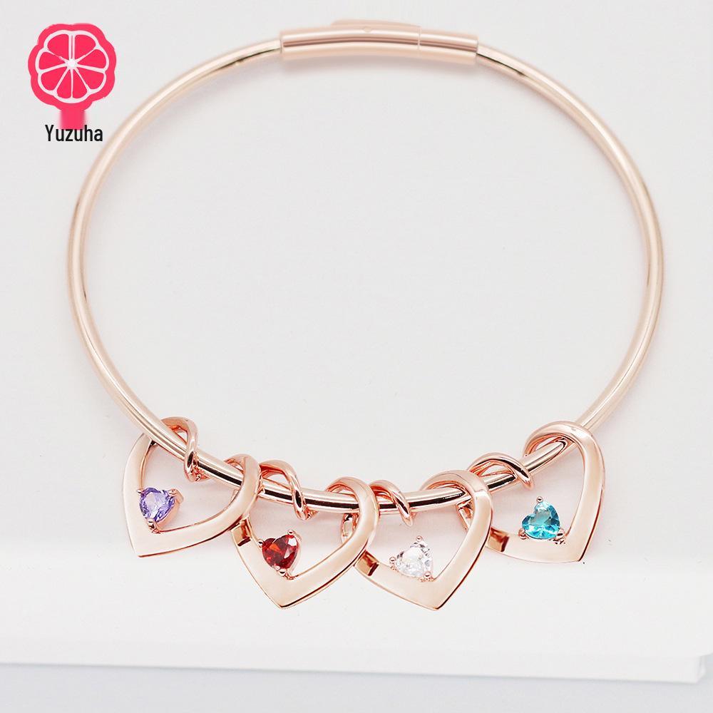 Exclusive 12-Color Birthstone Heart Bracelet with Custom Family Names – Christmas Gift
