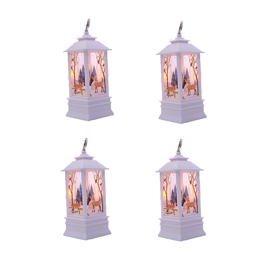 Christmas Santa Claus Snowman Deer Flame Lights Lamp Hanging Lantern Ornament