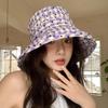 Ins Casual Love Plaid Big Eaves Sunscreen Bucket Hat Women's Fashion Versatile Face Small Thin Sun Hat