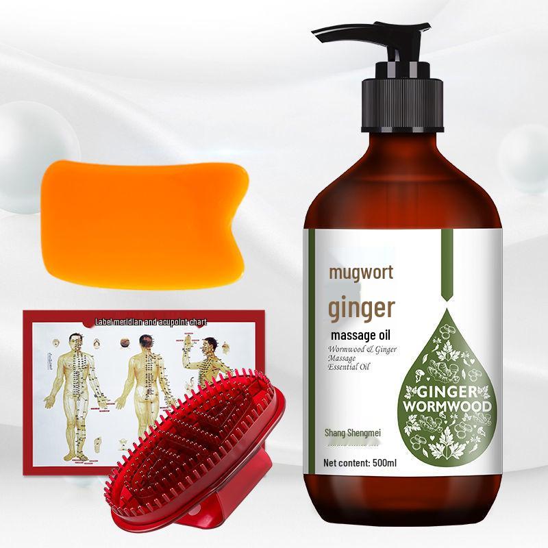 Zázvor Pelyněk Masážní olej na celé tělo a obličej s tepelnou terapií pro meridiány, Gua Sha a úlevu ramen/krku.