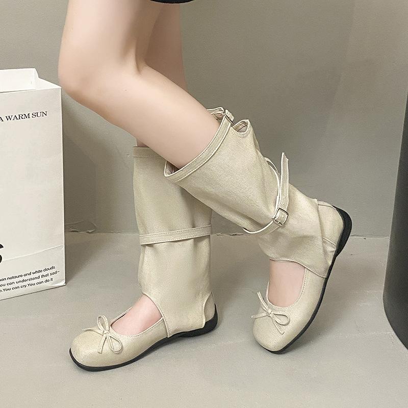 

Нишевый дизайн крутые ботинки детские 2025 новый летний бант балет плиссированные ботинки-чулки средней высоты 40