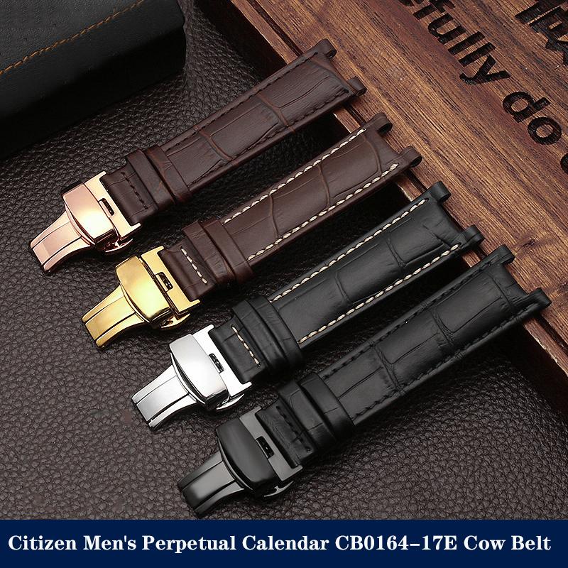 UNA Correa de Reloj de Cuero Genuino con Muesca para Calendario Perpetuo de Hombre CB0164-17E Correa de Piel de Vacuno CB0160-18A Correa de Pulsera Negra MarrónMN