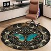 Celestial Blue Butterfly Moon Phase Round Area Rug Mystical Starry Sky Astrology Mat Soft Non-Slip Boho Carpet for Living Room