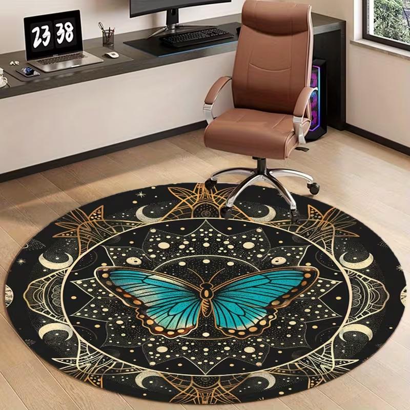 

Celestial Blue Butterfly Moon Phase Round Area Rug Mystical Starry Sky Astrology Mat Soft Non-Slip Boho Carpet for Living Room 80cm x 80cm