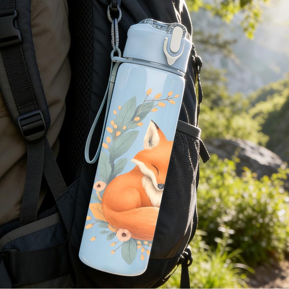 1PC Wreath Floral Fox Cartoon 750ml Color Plastic Sports Water Bottle Leakproof Flip Straw Lid Suitable for Sports Office Home Use