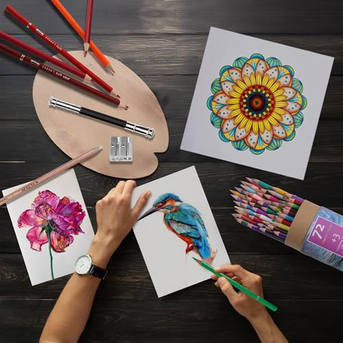 HIFORNY 75-Piece Colored Pencil Set for Adults, 72 Colored Pencils with Extras, Artist Soft Core, Vibrant Colors, for Adults, Beginners, and Kids