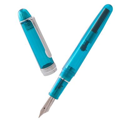 Natami Fountain Pen Fine Nib Transparent Clear Ink Converter Smooth Flow Rose Gold Trim Gift Leather Pouch Platinum Calligraphy (Sky Blue)