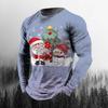 Round Neck 3D Christmas Printed Top Casual Long Sleeved Men's T-shirts - Soft Medium Stretch Polyester Fabric Spring and Autumn Relaxed Fit Clothing